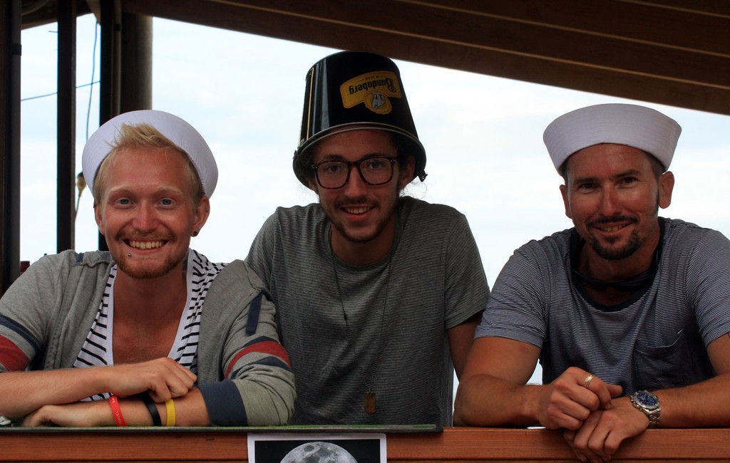 Troy Mahony, James Seaman & Mikey Cohen at the Beach Party, Sunday. Sealink Magnetic Island Race Week 2011 ©  SW
